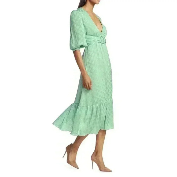PatBO Satin Midi Dress Size 8 Green Polka Dot Brazilian Long Wedding Guest $675 - Picture 5 of 8